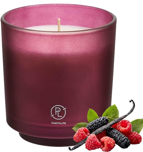 PartyLite Bougie parfumée rechargeable en pot, mûres et framboises avec parfum vanille et musc, aromathérapie à mèche unique avec 45 à 50 heures de combustion, idéale pour la décoration d'intérieur