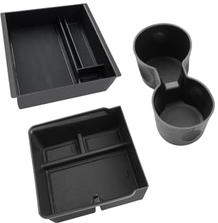 LANGBEAN (3 Pièces Boîtes Rangement pour Model Y Juniper Model 3 Highland | Organiseur Accoudoir pour Tesla Y Juniper 2025 2026, Organiseur Console Centrale Tesla 3 Highland 2024-2026, Porte-Gobelet