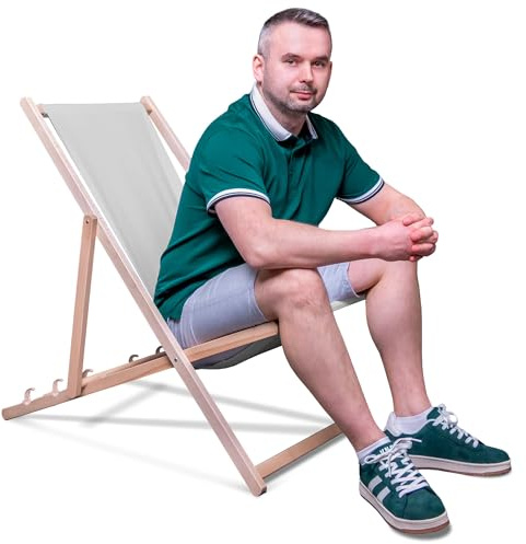 DreamRoots Liegestuhl klappbar Buchenholz, Pale Grey