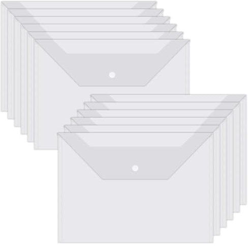 12 Pièces Pochette Plastique A5 en Polypropylène, Documents Plastique A5 Transparente, Pochettes avec Bouton, Pochette Classeur Imperméable, Porte Documents Plastiques pour Fichier, Papier, Reçus