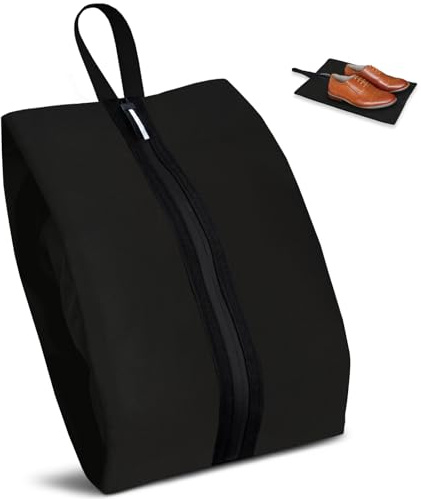Shoe Bags for Travel, Waterproof Oxford Fabric, Zippered Shoe Storage Organiser with Handle, Lightweight Dustproof Shoe Pouch for Trainers, Gym, Business Trip, 16.5 x 9.8 Inches (Shoe Bag Black)