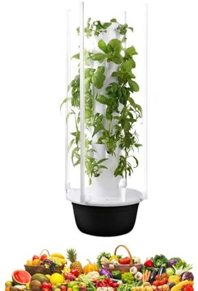 Torre aeropónica vertical para cultivo inteligente de hierbas en interiores con bomba y tanque de agua móvil. Torre vertical de cultivo hidropónico para amantes de la jardinería,28Holes+LED