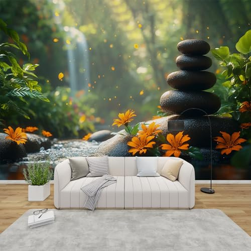 GEDAEUBA Papier Peint Panoramique Zen Japonais, Papier Peint Intissé Motif Nature Zen, Tapisserie Panoramique Salon, Décoration Murale Chambre, 250x175 cm