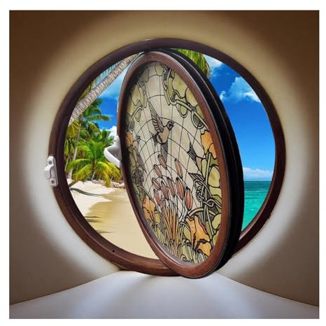 Ventana Ventanas De Cobertizo Redondas Vintage Americanas Con Marco De Aleación De Metal Y Vidrio Templado, Ventana De Ventilación Giratoria De 360° Con Eje Central Para Dormitorio En Ático(50 cm/19.7