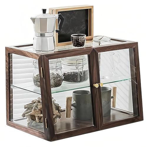 TUPOSTAR DoppelstöCkiger Vorratsschrank, Holz Vitrine FüR SammlerstüCke, BäCkerei-Thekenvitrine, Kaffee-/Weinbar-Aufbewahrungsschrank, FüR Wohnzimmer/Esszimmer,Trapezoidal