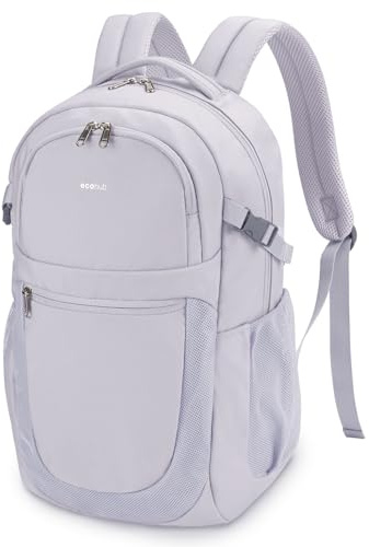 ECOHUB Laptop Rucksack für Damen, Grau, 28L | 17,3 Zoll Laptopfach, 12 Fächer, Uni & Arbeit, ca. 540g, wasserabweisend & diebstahlsicher
