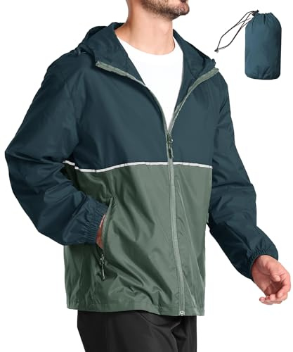 ZITY Regenjacke Herren Wasserdicht Atmungsaktiv Windbreaker mit Kapuze Fahrrad Regenmantel Ultraleicht Faltbar Rain Fahrradjacke Man Dünn Sport Angeln Outdoor