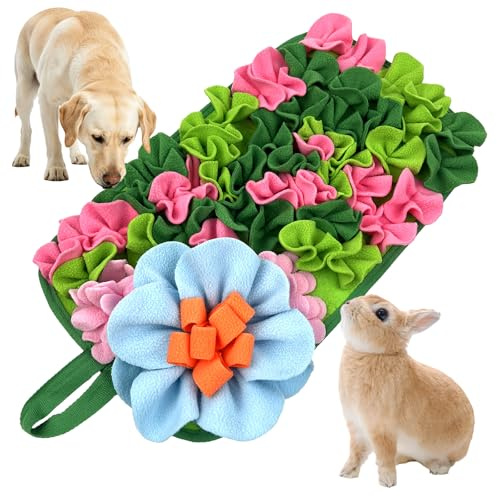JKDHJK Schnüffelteppich Hund, Interaktives Intelligenzspielzeug & Futterschnüffel-Futtermatte, Waschbare Anti-Rutsch Futtermatte mit Blumenmuster für Welpen, Katzen,Kaninchen, Kleintiere, 45x25cm