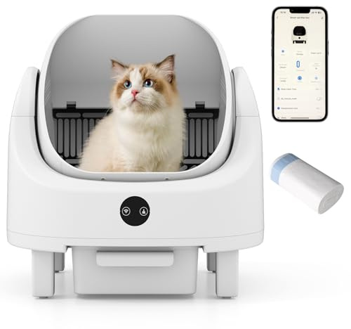 COSTWAY Self-Cleaning Cat Litter Box, Open-Top Electric Automatic Cat Toilet with APP Control, Safety Sensors & Trash Bags, Odor-Free Low-Noise Litter Potty Tray for Kittens 1.6-11KG