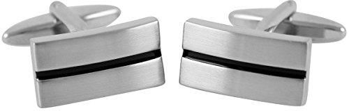 LINDENMANN Manschettenknöpfe, silberfarben mit Lackverzierung in schwarz, Etui, 2678