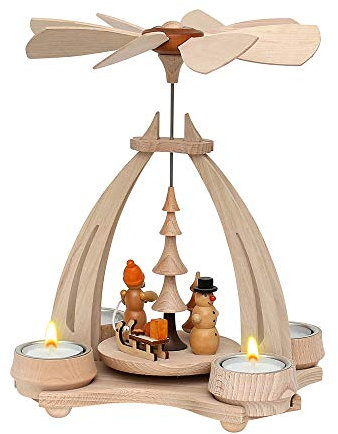 Dekohelden24 Tisch-Pyramide aus Buchenholz mit Weihnachtsfiguren, ca. 24 cm