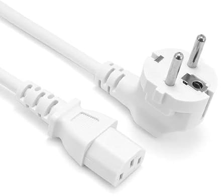 CABLEPELADO Cable de alimentación CPU | Enchufe Tipo F (CEE 7/4) 90° en Ángulo en Toma de Entrada C13 Enchufe | Sección 1 mm² | Ordenador, Monitor, Impresora | Blanco | 5 Metros