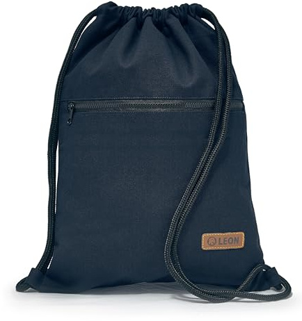 By Bers LEON Turnbeutel, große Reißverschluss Außentasche, Innentaschen Innenfutter Rucksack Tasche Damen Männer Hipster Beutel Veganes Leder Gym Bag Draw String (Blau_Zipper)