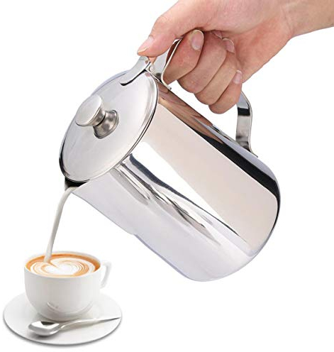 Eboxer Milk Frothing Pitcher 250mL/350mL/600mL/1000mL/1500mL/2000mL Stainless Steel Milk Jug Perfect for Making Coffee, Latte & Cappuccino(1500ml)
