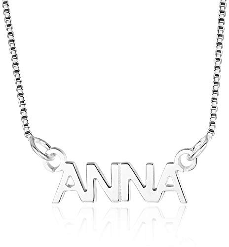 Bo&Pao Individuelle Großbuchstaben Namenskette 925 Sterling Silber mit Wunschname, Kette Silber/Rosegold/Gold mit Name