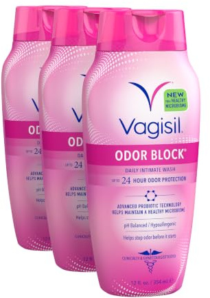 Vagisil Odor Block Daily Intimate Feminine Wash for Women, Gynecologist Tested, Hypoallergenic, 12 Ounce- Pack of 3 (Packaging May Vary)