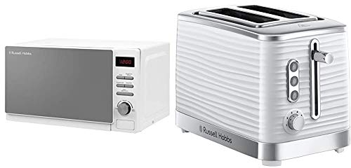 Russell Hobbs RHM2079A 20L Digital 800w Solo Microwave White & 24370 White Inspire High Gloss Plastic Two Slice Toaster