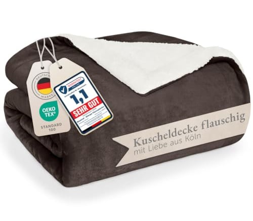 Blumtal Premium Sherpa Kuscheldecke flauschig 220x240 cm - Oeko-Tex zert. Sofa Decke mit Dicker Sherpa-Innenseite - super Flauschige Decke extra dick und wärmend - Cozy Fleecedecke - Dunkelbraun