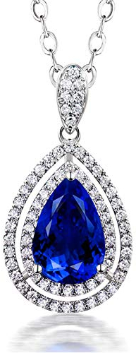 Beydodo Kette 750 Weißgold Echtschmuck mit Anhänger 3.43ct Tropfen Tansanit, Halskette Damen mit Diamant Echt 45CM