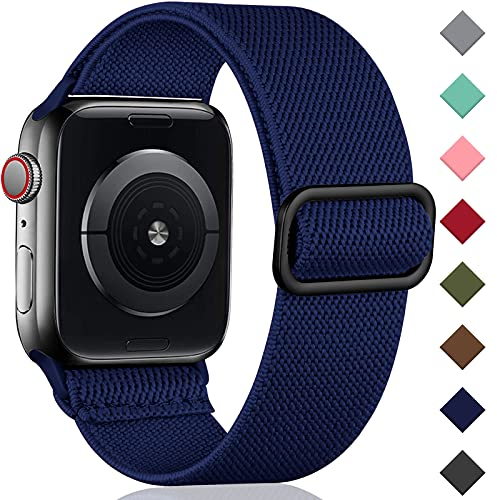 Oielai Solo Loop Band Compatible with Apple Watch Band 42mm 44mm 45mm 49mm, Adjustable Nylon Braided Sport Replacement Strap for iWatch SE Series 8/7/6/5/4/3/2/1, 42mm/44mm/45mm, Blue