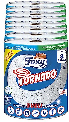 Foxy Tornado | Secador universal 8 unidades, 250 hojas por rollo de 3 capas | Papel 100% certificado FSC® | Envase 100% reciclable
