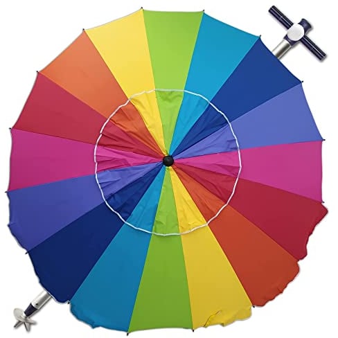 Pincho Sombrilla playa grande Ø240 cm, antiviento hasta 35km/h, protección uv 50, materiales de calidad, tubo de aluminio, 16 varillas de fibra de vidrio, palo reclinable (Color 33)