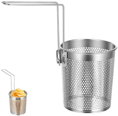 Hemoton Nudelkorb Edelstahl Nudelsieb zum Einhängen,Pasta Sieb für Topf | Faltbarer Pastakorb mit Griff,Hotpot Zubehör,Küchensieb Für Nudeln, Knödel,Gemüse Und Frittieren (Dia 5inch/13cm)