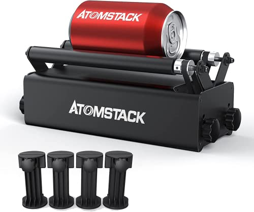 ATOMSTACK R3 Laser Rotationswalze, Lasergravierer Aluminium 360° Y-Achsen-Rotationswalzen-Graviermodul mit 4 Erhöhungspads für die meisten Lasergravierer, die zylindrische Objektdosen gravieren