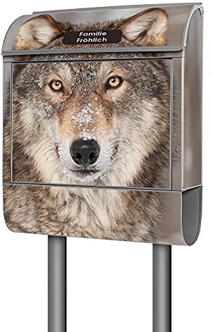 banjado® Briefkasten mit Standfuß personalisierbar Motiv Soraya - Stand Briefkasten mit Zeitungsfach pulverbeschichtet aus Stahl Silber - Postkasten A4 Einwurf inkl. 2 Schlüssel