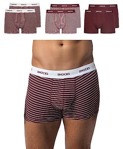 Snocks Boxershorts Herren aus Bio-Baumwolle (6er Pack) - Atmungsaktiv und Ideal für Sport und Alltag - Kein juckendes Etikett - Unterhosen Herren - Gr.L, Farbe Rot Gestreift