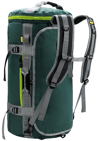 MIER Mochila Grande de Lona Deportiva con Compartimento para Zapatos, Resistente y Resistente al Agua, Verde Militar, 60L