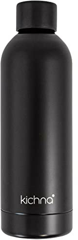 Kichna Bouteille d'eau en acier inoxydable sans BPA | Anti-fuite, anti-transpiration, réutilisable | Enfants et adultes | Unisexe – Noir – 800 ml