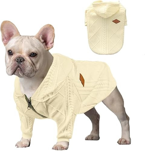 meioro Pull pour chien – Manteau en tricot doux pour chien – Veste à capuche pour chien avec fermeture éclair – Vêtement chaud d'hiver pour chiot – Gilet pour bouledogue français (blanc, taille 3XL)