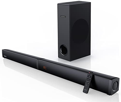 MEREDO Soundbar, 180W 2 in 1 2.1CH rimovibile Soundbar per TV con 5,25'' subwoofer, connessione ARC/BT 5.0/ottica/AUX 5 modalità EQ Bassi profondi Suono surround 3D per home theater-37 pollici