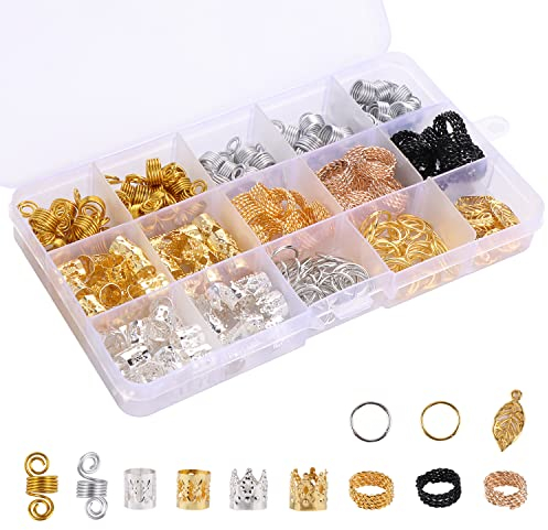 200 Stück Aluminium Haarspule Dreadlocks, Haar Dreadlocks Zubehör Braids Schmuck Dreadlocks Haarmanschetten Perlen Anhänger Haarspangen für Zöpfe Dekoration