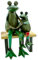 Metall Dekofigur Frösche auf Holz-Bank 21 x 31cm grün braun schwarz Garten-Figur Deko Frosch Skulptur Tierfigur