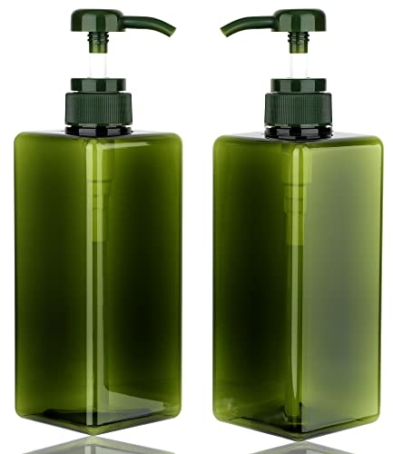 Jansburg 2Pack 22oz/650ml Pump Bottle Dispenser Refillable Square Plastic Lotion Dispenser Empty Lotion Pump Bottle Empty Refillable Liquid Container for Soap Lotion Shampoo Green
