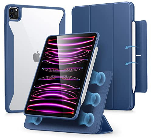 ESR Hybrid Hülle für iPad Pro 12.9 Hülle (2022/2021), iPad Pro 12.9 Case mit Pencil Halter, 12,9 Zoll, Abnehmbare Magnetische Abdeckung, Rebound 360 Serie, Blau