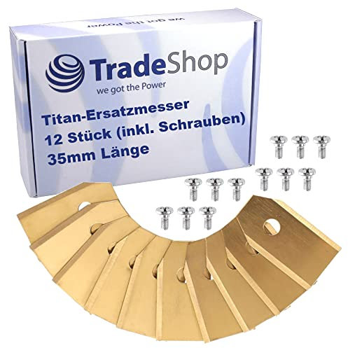 Trade-Shop Replacement Blade Set Titanium Blades 35 mm (Pack of 12) Including Screws Compatible with Worx WR101, WR101SI, WR130E M, WR141E M, WR142E M, WR153E L
