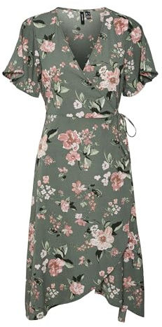 VERO Moda Damen Vmsaki Calf Wrap Dress Ga Noos Kleid, Laurel Wreath/AOP:Big Flower, XS EU