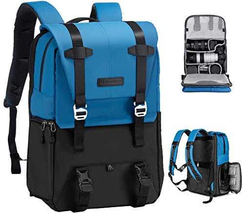 K&F Concept 20L Camera Backpack for Photographers Large Capacity PU Leather Camera Bags with Raincover, 15.6 Inch Laptop Compartment for Camera Drone Bags