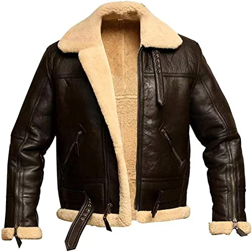 GOZYLA Leder Winterjacke Dickere Herren Lammfell Schaffell Leder Fliegen Fliegerjacke Pelzkragen Revers Mode Lederjacke (Color : Dark Coffee Color, Size : M)