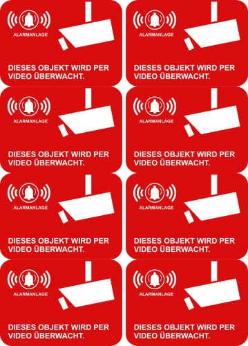8 x Aufkleber - Alarmgesichert 7x5 cm Aufkleber - Sticker Einbruchschutz Alarmanlage Warnschild - Hinweisschild selbstklebend Premium Qualität Sticker AD04