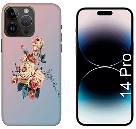 Generico Cover compatibile con Cover Apple iPhone 14 Pro Fiori Rose con Sfondo Rosa e Viola/Gel di silicone morbido TPU