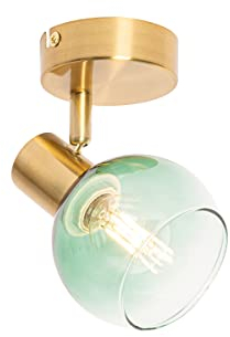 Qazqa - Art Deco Art Deco Spot Gold I Messing mit grünem Glas - Vidro I Wohnzimmer I Schlafzimmer - Stahl Rund - LED geeignet E14