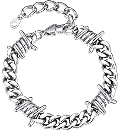 Bestyle Edelstahl Stacheldraht Armband 9mm dick schwere Dornen Eisen Kette Armkette Unisex Hip-Hop Harajuku Punk Gothic kubanische Kette Armbänder für Männer 18+5cm
