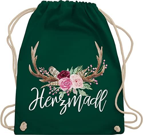 Turnbeutel Rucksack - Kompatibel mit Oktoberfest Tasche - Herzmadl - Unisize - Dunkelgrün - mitbringsel aus bayern trachtenrucksack bayrische madl beutel trachtentaschen bayrisch hirsch