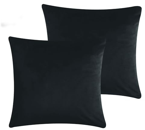 Moonlight Bedding Cushion Covers 45x45 Cm Soft Touch Velvet Square Throw Pillow Cases with Invisible Zipper Pack of 2 Black Cushion Cover for Sofa Couch Chair Bedroom Car (18 x 18)
