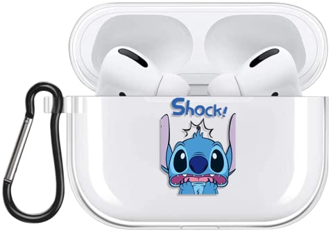 Schön Anime Karikatur Hülle für AirPods Pro 2019 Hülle, Transparent Weiche Silikon Schutzhülle mit Süßes Stitch Muster Stoßfest TPU Case Kompatibel mit AirPods Pro 2nd Generation, 02
