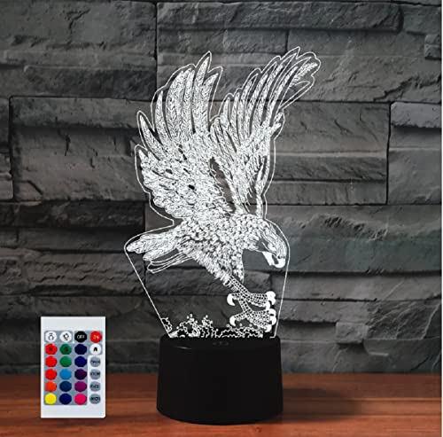 SUPERHONGJIHAO Nachtlicht für Kinder, 3D-Adler-LED-Lampe mit Fernbedienung, 16 Farbwechsel Geburtstagsgeschenk für Kinder